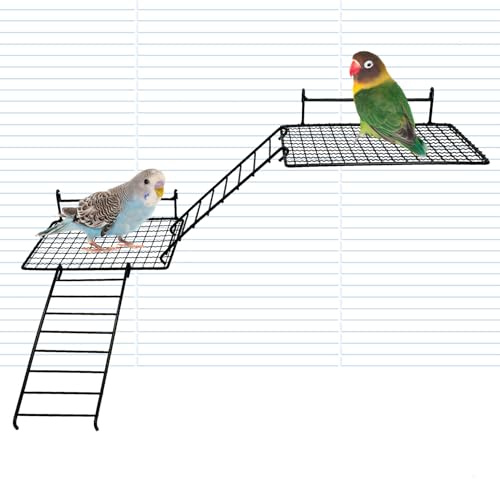 BNOSDM 4 PCS Bird Perches Platform, Stainless Steel Grid Platform for Parakeet Parrot Stand with Climbing Ladder Bird Cage Accessories for Small to Large Birds (Black)