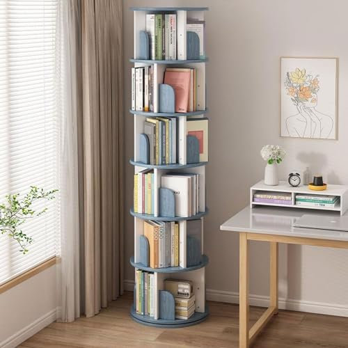 Drehbares BüCherregal, 360° Drehbarer BüCherturm, RegalböDen, Mehrere Ebenen Optional, Kleines Eckregal FüR Kinder, Standregal FüR Eckregale Im Schlafzimmer Und BüRo blue six-layer Assembly required