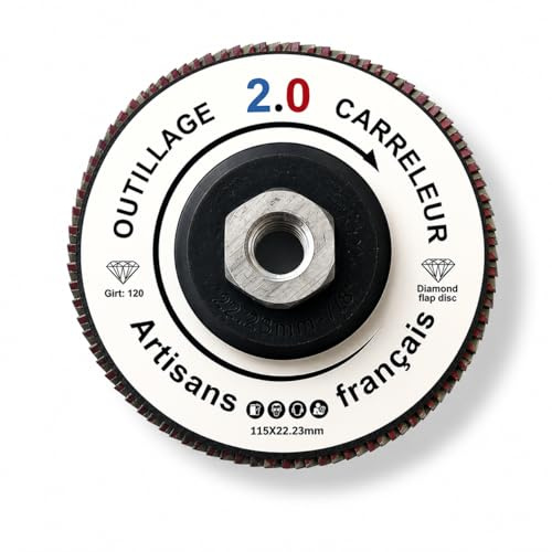 Disco diamantato a lamelle Ø115 mm grana 120 – levigatura e finitura piastrelle, pietra, cemento – foro 22,23 mm per smerigliatrice – Outillage Carreleur 2.0