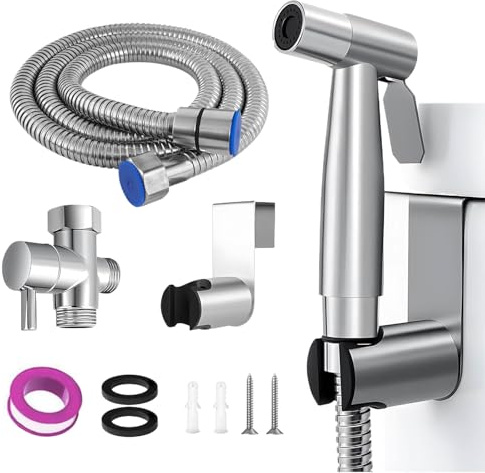 Xsybegdlk Handheld Bidet Sprayer Kit, Stainless Steel Bidet Shower Head with Hose, G1/2 Hand Held Bathroom Cloth Diaper Sprayer Set for Pet Shower, Toilet, Leakproof and Durable