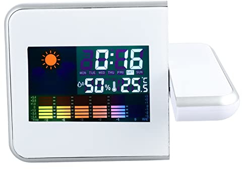 Sunydog Reloj de Alarma de Proyección Digital, Giratorio con Grandes Números Transparentes, USB/batería, Alarma, Repetición, Temperatura y Funciones de Humedad, Higrómetro de