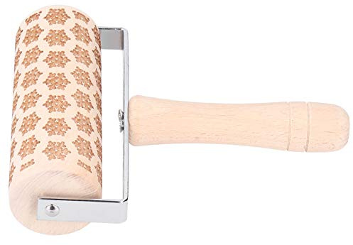 Nikou Mattarello natalizio in legno goffrato, con piccolo fiocco di neve, strumento da forno per biscotti e pasticcini, lunghezza 38 cm, accessori da cucina