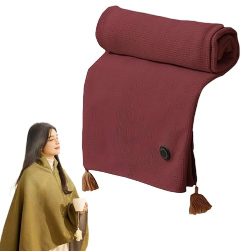 Portable Heated Blanket Wrap Shawl for Women, Tragbarer beheizter Schal, Kabellos USB Heizdecke mit 3 Heizstufen, Elektrische Decke, Kabellose Heizdecke Geschenk für Familie und Freunde (Rot)
