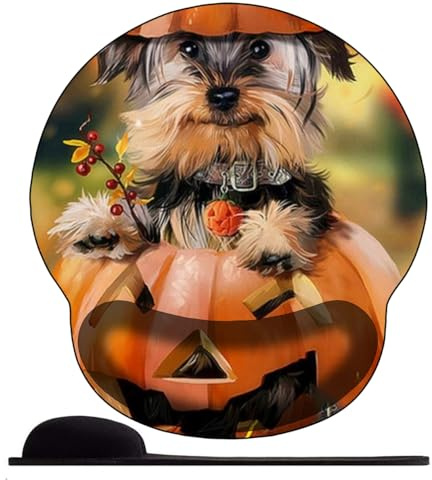 3D Tapis de Souris Ergonomique - Tapis de Souris Gamer avec Repose Poignet, Confort avec Repose- Gaming Mouse Pad pour Bureau et Maison，Schnauzer Citrouille
