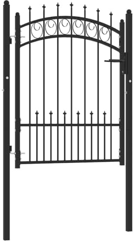 Clôture en lattis - Portail de cour, porte de clôture avec pointes en acier - 100 x 125 cm - Noir - Pour jardin, terrasse
