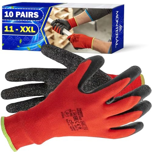 10 Pares Guantes de Trabajo 11 XXL Protección Cat II Látex Anti-Slip | Guantes Trabajo Hombre y Mujer Pueden Usarse para Obra Taller Mecanico Jardineria Montaje - MONTERAL