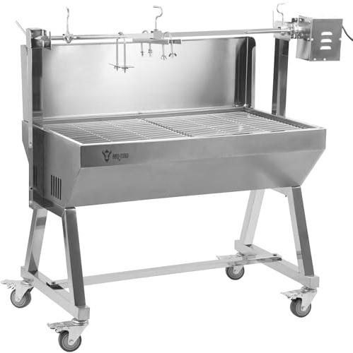 BBQ-Toro Barbacoa móvil de acero inoxidable | hasta 60 kg | Asador con motor, asador de asado | Barbacoa para cerdo y cordero, parrilla de cerdo con ruedas, pincho eléctrico