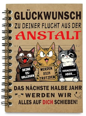 Cunegra Abschiedsgeschenk Kollegen, A5 Notizbuch Schön Karton-Abschied Kollegin Geschenk mit Lustigen Katzen-Design, Schreibbuch für Büro & Persönliche Notizen Kreatives Abschiedsgeschenk
