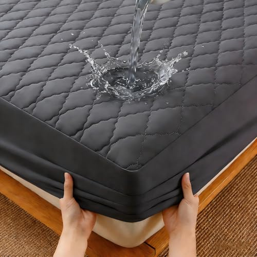 Protector Colchon 90x200 cm - Impermeable & Acolchado Funda Colchon | Colchones de hasta 27 cm, 100% Poliéster + PU, Gris Oscuro