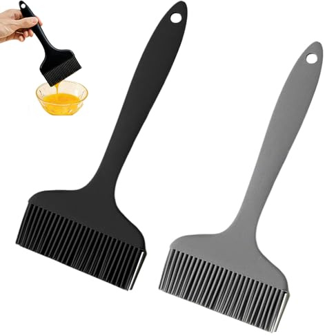2 pcs Extra Large Heat Resistant Silicone Pastry Brush for Baking, Cooking & Grilling - Dishwasher Safe, Non-Stick Wide Basting Brush for Oil, Butter, BBQ Sauce, Marinade (Black/Grey)