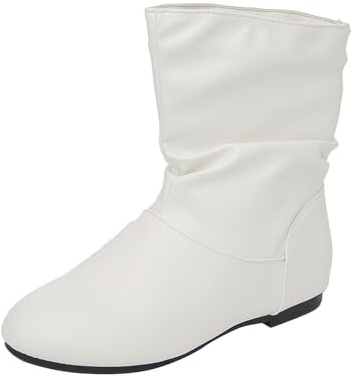 Bottines Souples en Cuir pour Femmes, Bottines à Talons Bas, Confortables et décontractées, Bottes d'équitation Classiques d'hiver, Bout Rond, à Enfiler, mi-Mollet, Chaussures de Marche Confortables