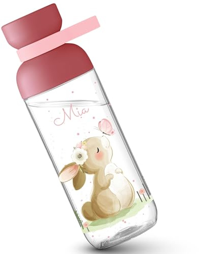 Kinder Trinkflasche Mepal Flasche - Süßer Hase mit Name - personalisiertes Zubehör Kaninchen Deko Geschenke - 500 ml - Rosa - rabbit water bottle hasen krippe