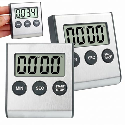 Digital Kurzzeitmesser Küchentimer - 2Pcs Kurzzeitwecker Digital with Magnet & Loud Alarm, Stoppuhr Digital für Cooking, Studying, Sports & Meetings, Timer Digital, Eieruhr Magnetisch