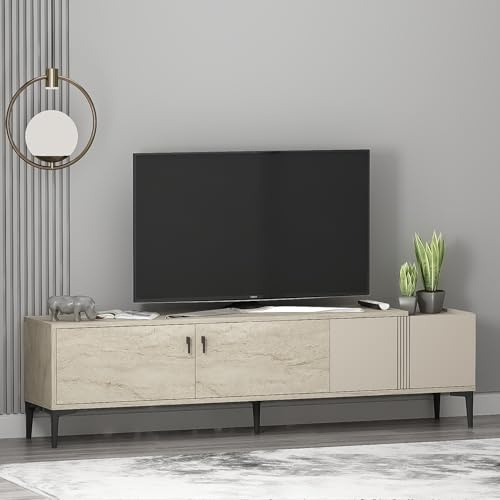HOMIDEA Mueble Bajo Para TV Modena - Mueble De TV Con Puertas Y Espacio De Almacenamiento En Diseño Escandinavo Para Salón (Travertino-Beige, 180 Cm)