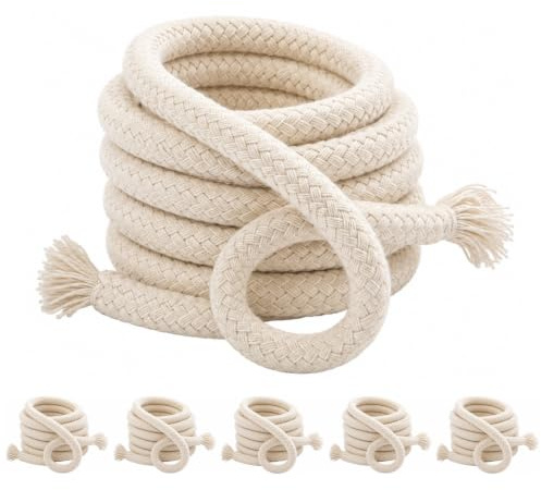 YFYWINSH 6 Meter Ø 8mm Ersatzdocht für Öllampen Zuschneidbar- Premium Ersatzdocht für Gartenfackel, Bambusfackel, Lampendocht Öllampe, Fackel-Docht, 6 Stück 100 cm Länge, Rund
