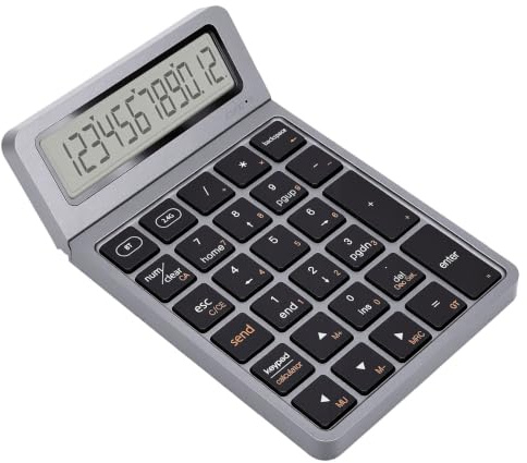 Yctze Clavier Calculatrice sans Fil 12 Chiffres, pavé Numérique Double connectivité BT 2.4g, écran LCD, for Bureau et Saisie de Données (Gris foncé)