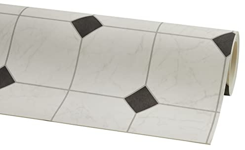 misento PVC Bodenbelag Strong, Fliesenoptik Schwarz-Weiß, 400 x 400 cm | Vinylboden Meterware, rutschhemmend R10, trittschalldämmend ca. 21 dB, für Fußbodenheizung, Bad, Küche