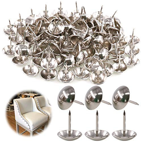 Keadic 200Pcs 3/4 (19mm) Antique Upholstery Tacks Furniture Nails Pins Assortment Kit for Upholstered Furniture Cork Board or DIY Projects - Silver