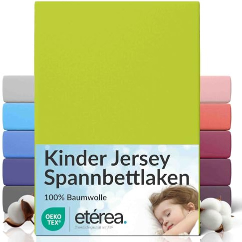 etérea Jersey Spannbettlaken 80x160-80x180 cm Apfelgrün bis 25cm Höhe | 100% Baumwolle Jersey Spannbetttuch · Rundumgummizug bis 25 cm Steghöhe · bügelfrei & pflegeleicht · OEKO-TEX Made in Green