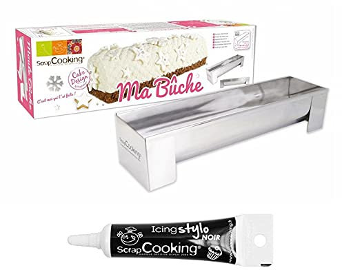 Moule en inox pour bûche de Noël + Stylo de glaçage noir