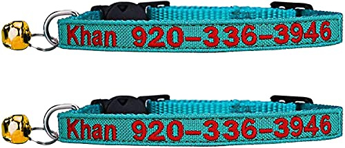 Collare per gatti, con campanella, con nome identificativo dell'animale e numero di telefono ricamati, personalizzabile (2 PCS)