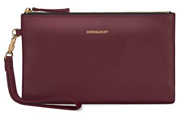 DORIS&JACKY Clutch aus Ziegenleder, mit Handgelenk, niedlich, klein, mit Riemen, 7-Lammfell weinrot, Middle, Lammfell weinrot