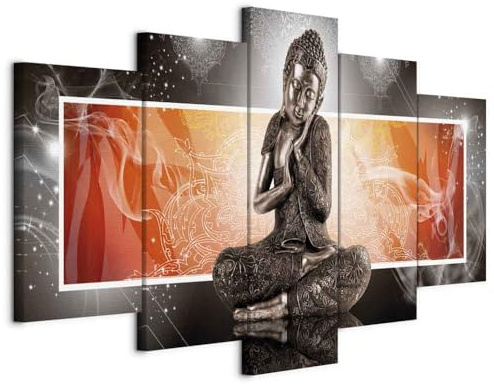 B&D XXL - Leinwandbild Statue Ornament Mandala, 150x75 cm, 5-teilig, modern | Hochwertige Leinwand, sofort aufhängbar, ideal fürs Wohn- oder Schlafzimmer, wasserfest und lichtecht, langlebig, stilvoll