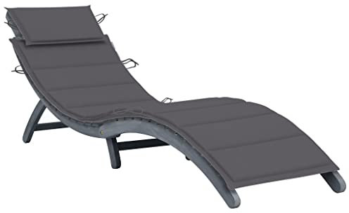 KTHLBRH Patio-Lounge-Sessel, Outdoor-Lounge-Sessel, geeignet für Strand, Hof, Balkon, Schwimmbad,Sonnenliege mit Auflage Grau Massivholz Akazie