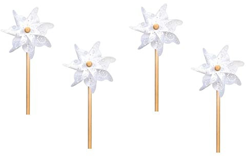Posiwio dekoratives Windrad Windmühle auf Stab PVC weiß-transparent mit stilisiertem Blütenmuster in verschiedenen Größen und Mengeneinheiten (4, klein)