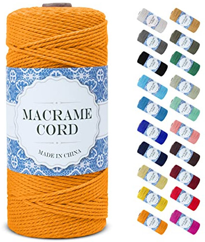 Uiopa Corda Macrame 2mm x 200m, Filo Macrame Corda Cotone Macramè Filo, 3 Fili Cordoncino Cotone Spago Colorata, Cordino per Borse Uncinetto Arazzo da Parete Artigianato Fai Da Te Appendini per Piante