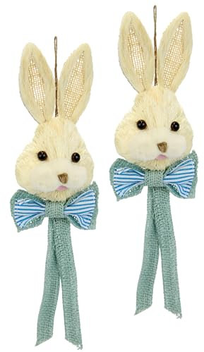 Bast-Hasenkopf Dekofigur Hase Osterhase Frühling Deko Ostern Osterdeko Hasen-Figur Türdeko Osterkranz Wanddeko Osterhänger Osterfigur Frühling Frühlingsdeko Dekohase Skulptur Basthase Hasenpaar