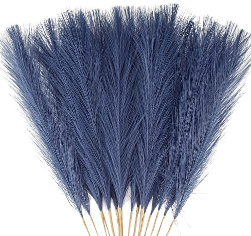 Acfruits 20Pcs Navy Blue Faux Pampas Grass Decor, 21.7 Pompas Grass Flower Arrangement and Vase Filler for Boho Home Wedding Decoration