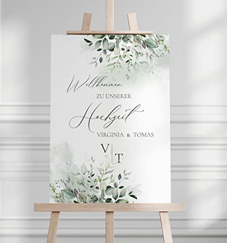 Manschin-Laserdesign Willkommensschild Aluverbund personalisiert - Made in Germany - Welcome Willkommen Schild für Hochzeit (90x60cm)