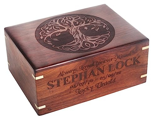 Urnas personalizadas para cenizas humanas o mascotas, urna de cremación de madera grabada personalizada, urna funeraria de madera, caja de recuerdo, urna conmemorativa o ataúd (grabado de madera,