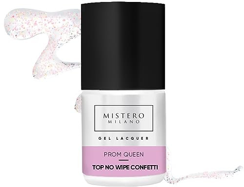 Mistero Milano PROM QUEEN TOP NO WIPE CONFETTI Top Hybridlacke - Dispersionsfreier Top - Hybrid-Top - Schützt das Gesamte Nageldesign - Top Coat Nagellack für Nägel Behandlung - UV/LED - 12ml