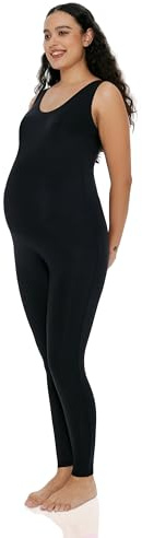 POSHDIVAH Women's Maternity Jumpsuit Romper Pregnancy Leggings Sleeveless Tank Top Bodycon Bodysuit Shapewear, Black Small