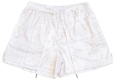 BOOMLEMON Mens Paisley Shorts Mesh Graphic Print Retro Casual Shorts Athletic Gym Basketball Running Short Pants(White M)