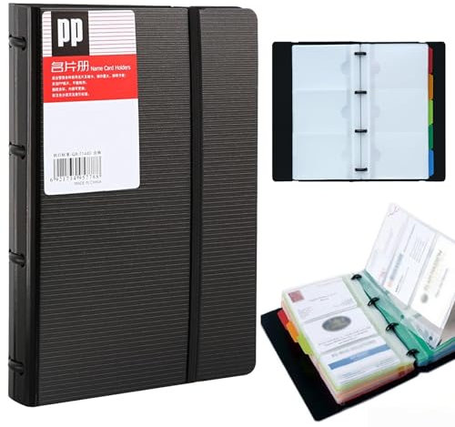 Visitenkarten Ringbuch Visitenkarten-Mappe Visitenkarten ringbuch für 180 Karten Visitenkartenmappe Ideal für Büro und Praxis Visitenkartenbuch Kundenkarten Kreditkarten, Schwarz
