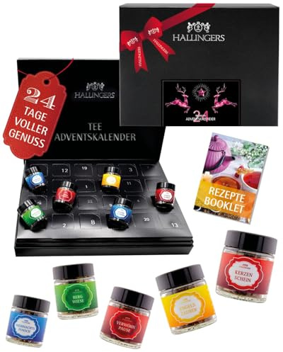 Hallingers Pink Elche – Calendario dell'Avvento di lusso per tè di alta qualità, aroma intenso in bicchieri a vite, varietà di amanti del tè – idee regalo Natale e regali calendario dell'Avvento |