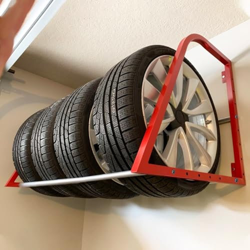 NUNETH Reifenregal An Der Wand Befestigtes Reifenspeichergestell, Reifenwandregal mit Verstellbarer Halterung und Beschlägen, Garagen-Reifen-Organizer, Multi-Reifenhalter, Einfache Montage