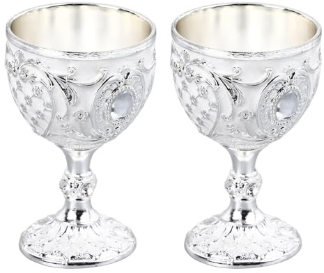 Qcwwy Vintage Weinbecher Metall 2er Set Geprägte Handwerkskunst Weinkelch Mittelalterliches Design Barzubehör Retro Trinkbecher für Wein Kaffee Tee Festtafel