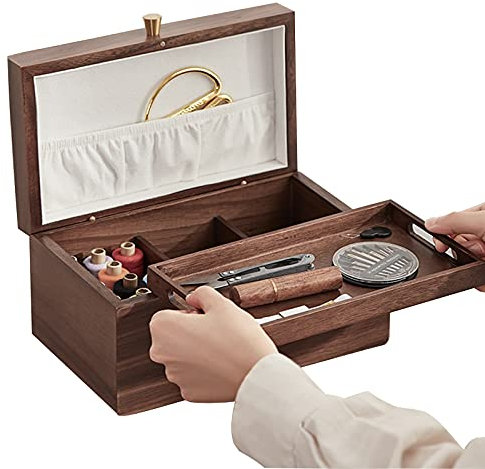 Nähset, Nähkasten, Holz-Nähset-Aufbewahrungsbox und Aufbewahrungsgerät mit komplettem Nähwerkzeug, geeignet for Frauen, Männer, Erwachsene, Mädchen, Kinder, klein