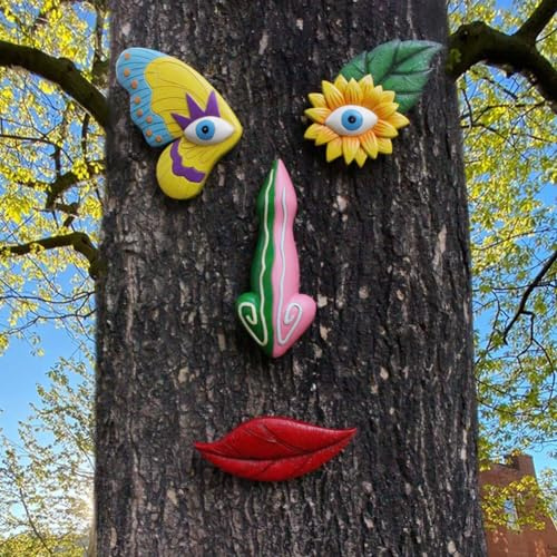 URFEDA Décoration de visage d'arbre, visage d'arbre de papillon, décoration de jardin, sculpture en plein air, décoration de visages d'arbre mignons, visages créatifs pour arbres, jardin, cour, art