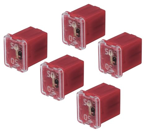QUARKZMAN 5 Stück Blocksicherung Mini Auto Sicherungen, 48V 50A Low Jcase Flachsicherungen mit Kunststoffbox für PKW Wohnmobil LKW, Rot