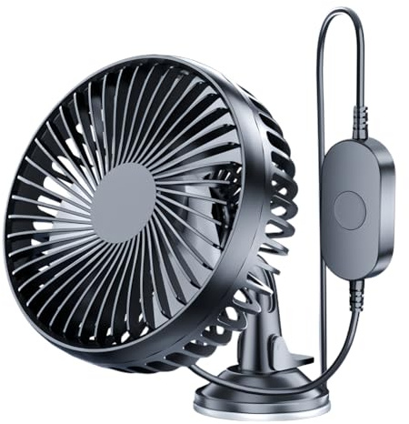 Demiawaking 12V 24V Auto Ventilator Geräuscharmer 360 Grad Rotation USB 3-Gang Geschwindigkeit Auto Lüfter Kühler mit Saugnapf für Auto SUV LKW (03)