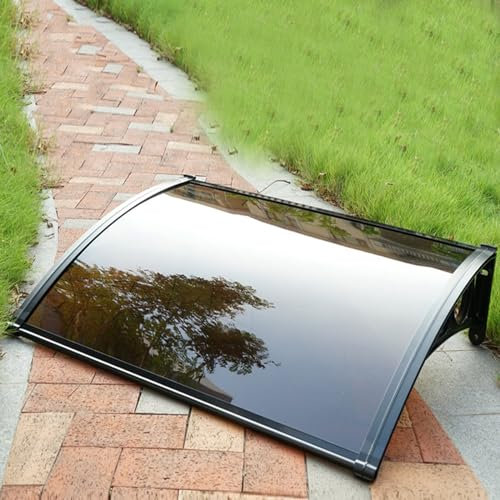 Türmarkise,Vordach für die Haustür,Außenmarkise,Polycarbonat-Abdeckung,UV-Schutz vor Regen und Schnee,Außengartenüberdachung,mit brauner Platte und schwarzem Aluminiumrahmen,145 (80x170cm/32