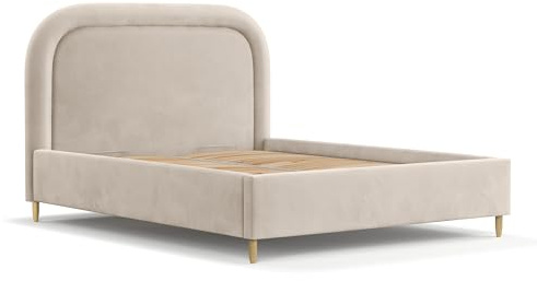 maison de reve – Bettrahmen 180 x 200 cm MIJA, Bettgestell mit Bettkasten, Bett ohne Matratze, Polsterbett mit Stauraum und Kopfteil und Holzlatten, Bett mit Holzgestell mit Samtstoff - Beige