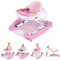 GYMAX Girello Convertibile 6 in 1 per Bambini, Girello Pieghevole con Ruote, Cavallo a Dondolo per Bambini con Pedana, Luci e Musica e Giocattoli, per Bambini di 7-14 Mesi (Rosa)