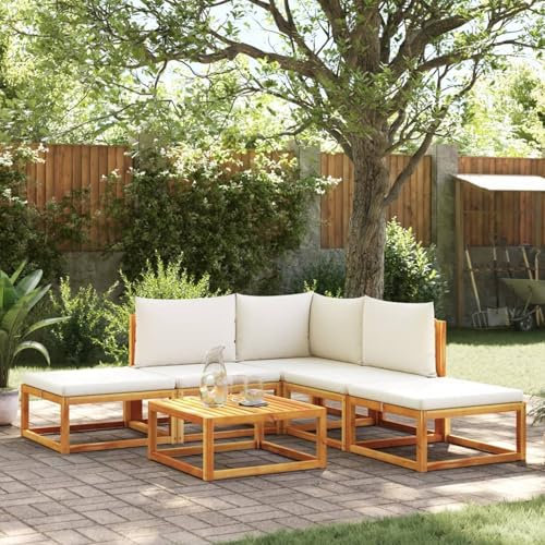 Homgoday Gartenmöbel-Set 6-teilig mit Kissen aus massivem Akazienholz, modernes Sofa-Set, Schlafsofa-Set für Wohnzimmer, Sofa, Set für den Außenbereich, Modell 3278846
