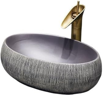 yixinzi-2024 Waschbecken Skandinavisches Waschbecken Badezimmer Kunst Waschbecken Oval Vintage Toilette Keramik Arbeitsplatte Waschbecken Aufsatzwaschbecken